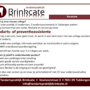 Vacature Brinkcate tandartspraktijk